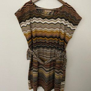 Fun2Fun Brown Wavy Patterned Dress W Belt